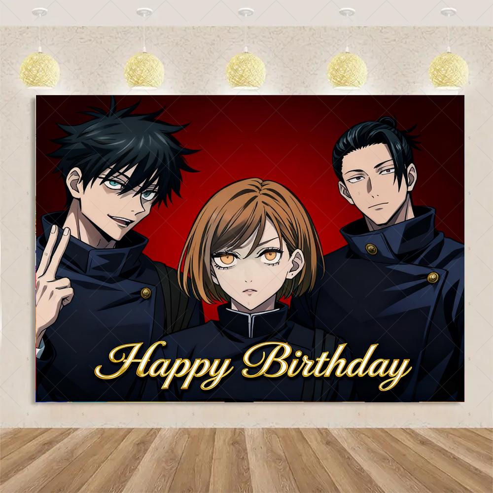 Jujutsu Kaisen themed birthday party decorations, Gojo Satoru anime character backdrop, children's poster4572