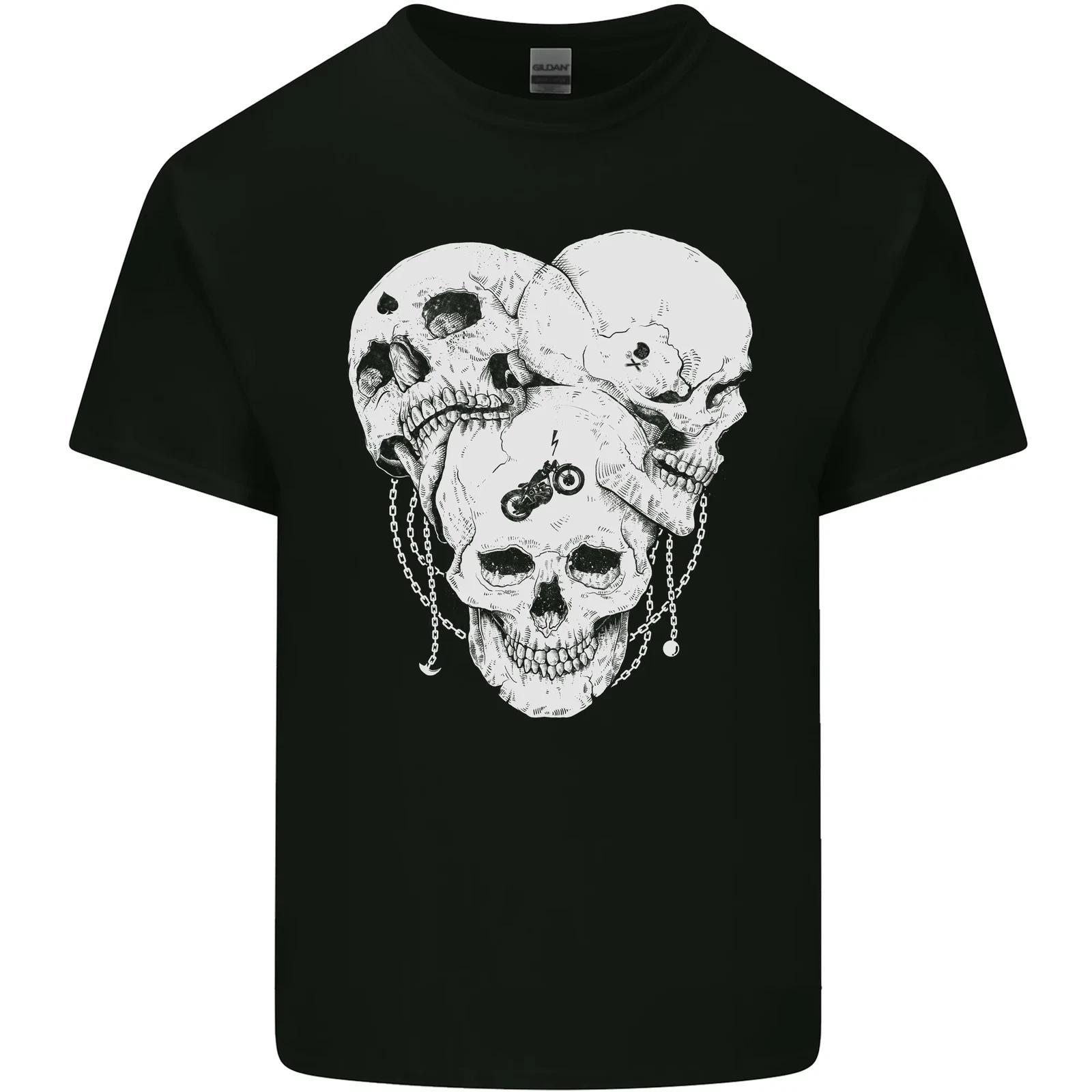 3 Skulls Gothic Heavy Metal Biker Demon Kids T-Shirt Childrens M