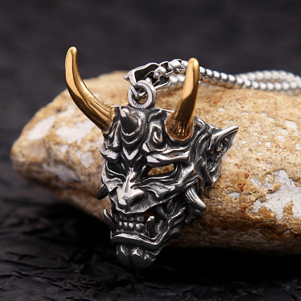 Gothic Retro Stainless Steel Ghost Mask Pendant Necklace For Men Boys Punk  Skull Necklaces Jewelry Horror Halloween Gift