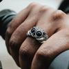Schwarzer Achat Springspinne Ring Personalisierter Galvanisierter Kupfer Tier Offene Ringe Verstellbare Öffnung Mode Statement Ring
