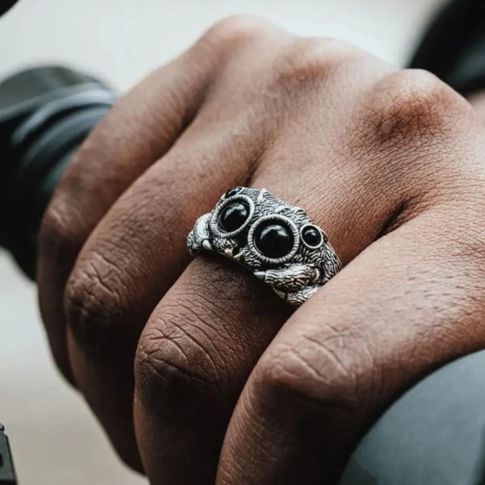 Schwarzer Achat Springspinne Ring Personalisierter Galvanisierter Kupfer Tier Offene Ringe Verstellbare Öffnung Mode Statement Ring