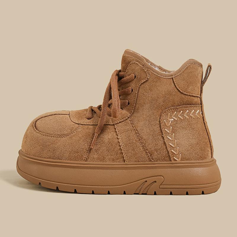 Thick-soled Retro Suede Fleece-lined Cotton Shoes Plush Cotton Boots Fleece-lined Short Snow Boots