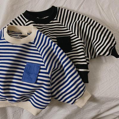 Frühling Herbst Streifen Langarm Sweatshirt Kinder Jungen Locker Fledermausärmel Mädchen Baby Jungen Kleidung