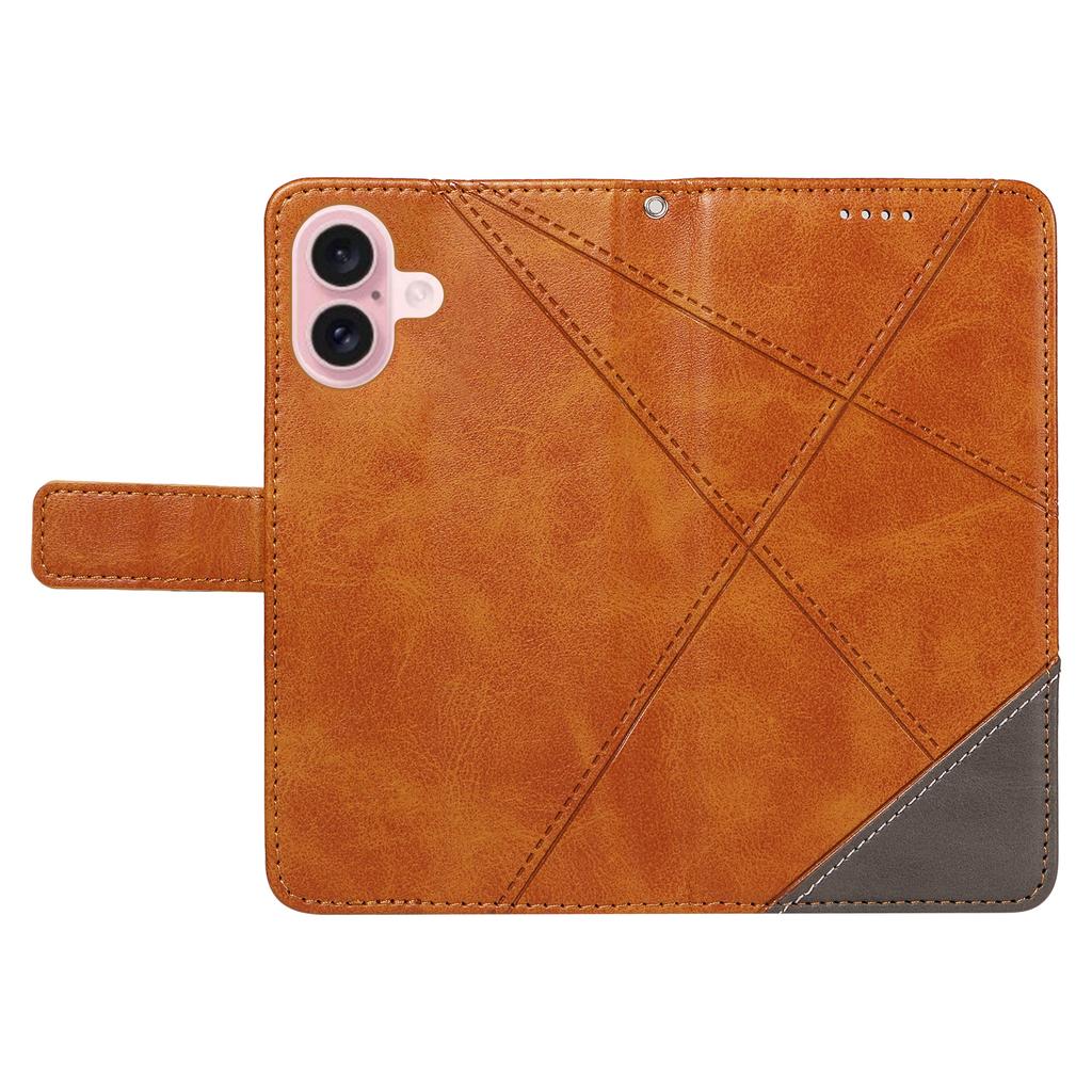 For iPhone 16 Case PU Leather Protective Geometric Line Phone Cover Wrist Strap