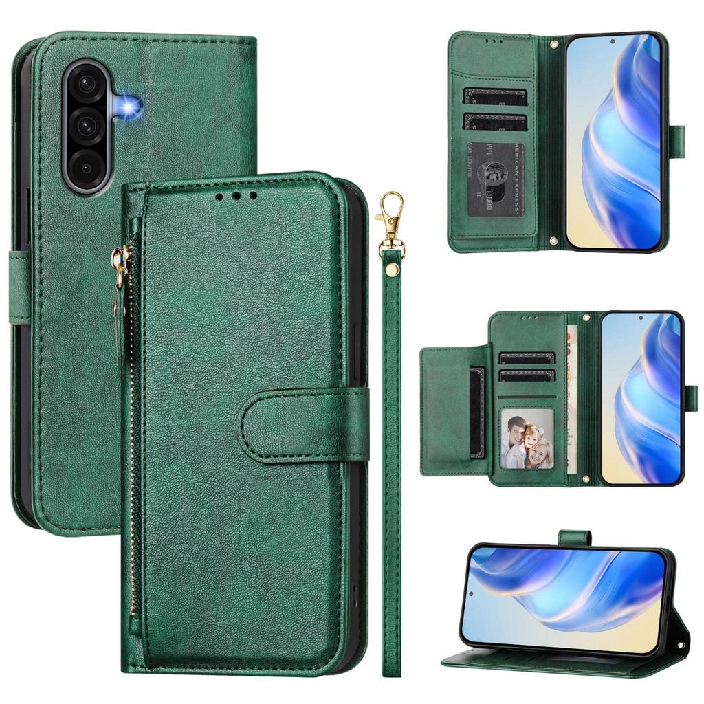 For Samsung Galaxy A15 A16 A25 A26 A32 A36 A53 A56 A73 Wallet Case with Card Slot Zipper Flip Folio with Lanyard Strap Kickstand