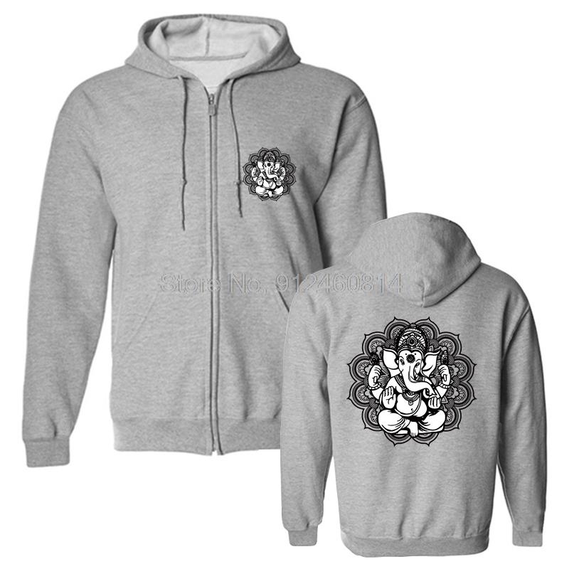 Yoga Mandala Elephant Ganesha Tribal Ornaments Chakra Hindu Hoodie Men Fleece Hoodies Hip Hop Hooded Sweatshirt Streetwear