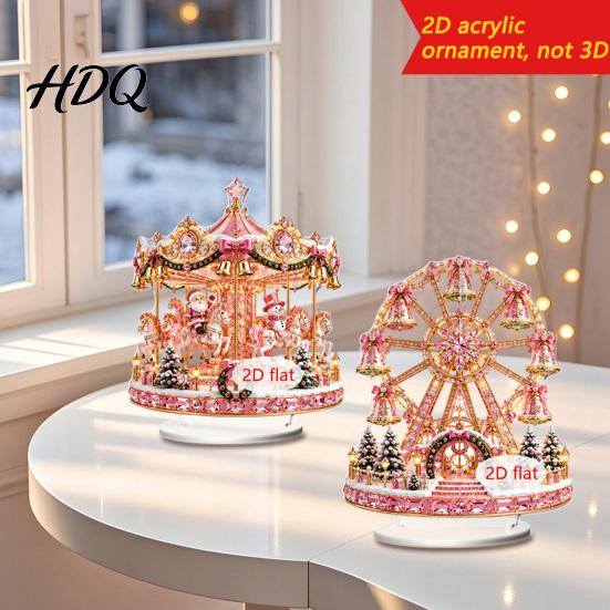 Bedroom Christmas Supplies 2D Acrylic Table Sign Carousels/Ferris Wheel/Tree Desktop Ornament Tree DIY Decor Holiday Decorative Plaque for
