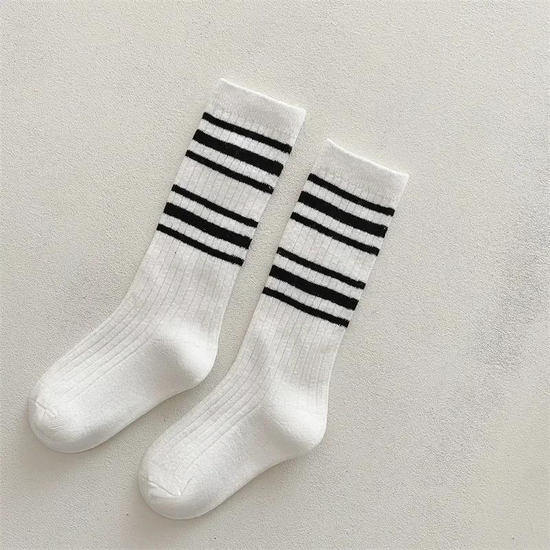 Autumn Winter Children School White Black Stripes Sport Socks Korean Knee High Long Stockings for Kids Boys Girls Baby Clothes