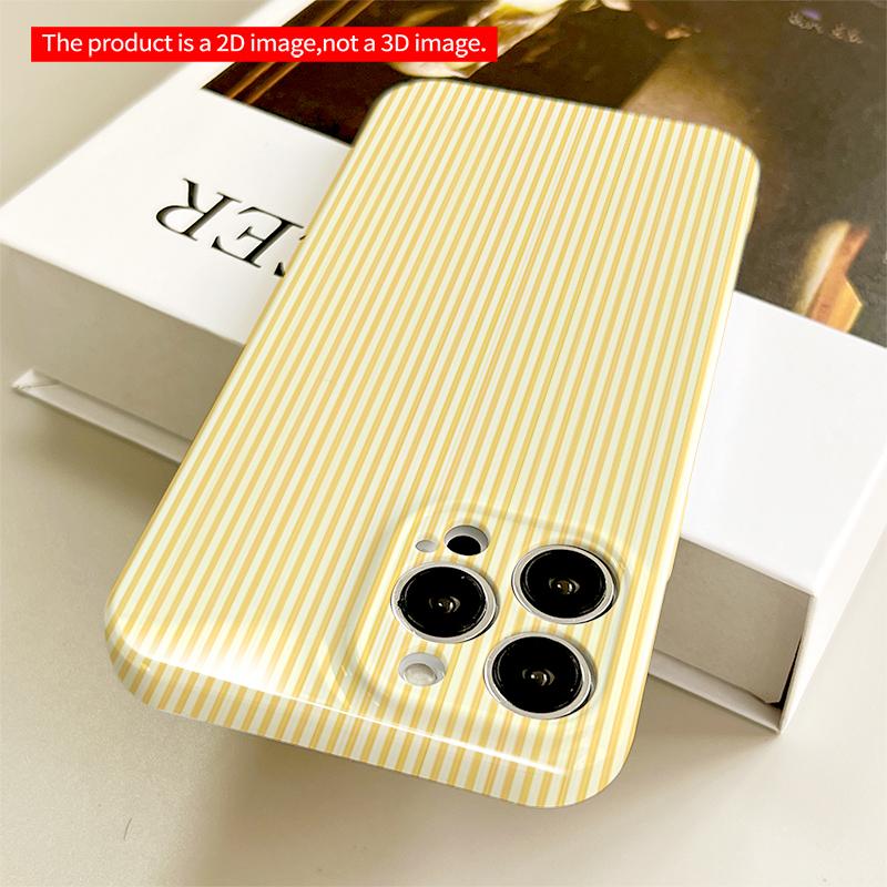 2DFlat Yellow Striped Pattern Phone Case All inclusive film hard iPhone case, compatible with iPhone 18 Pro Max 17 16 15 14 13 12 11