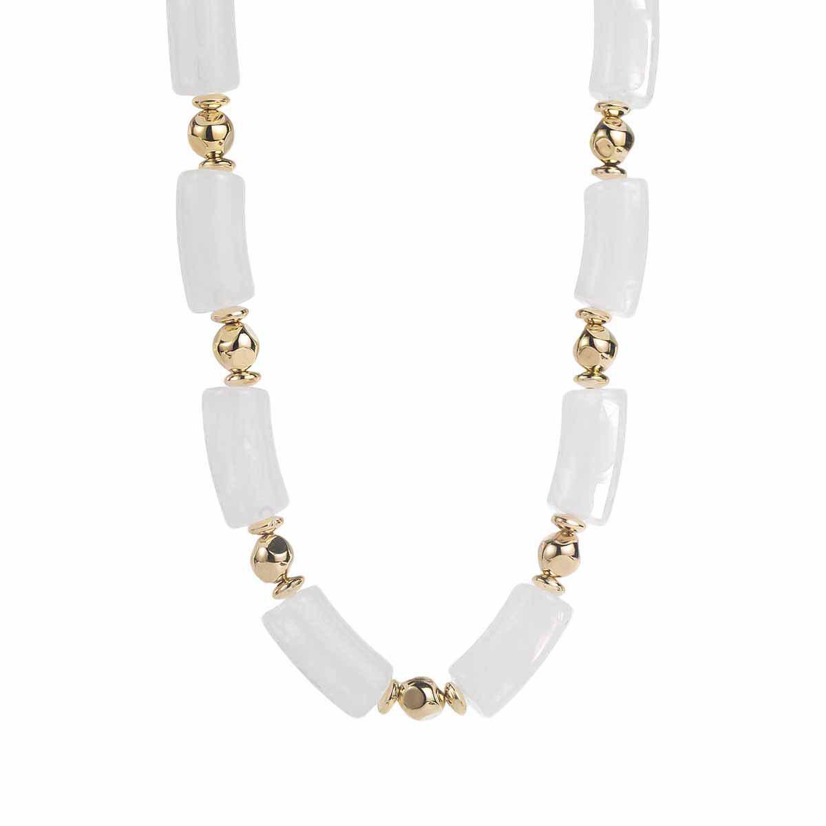 Creative Retro Geometric Resin Beaded Necklace with Bamboo Joint Design белый