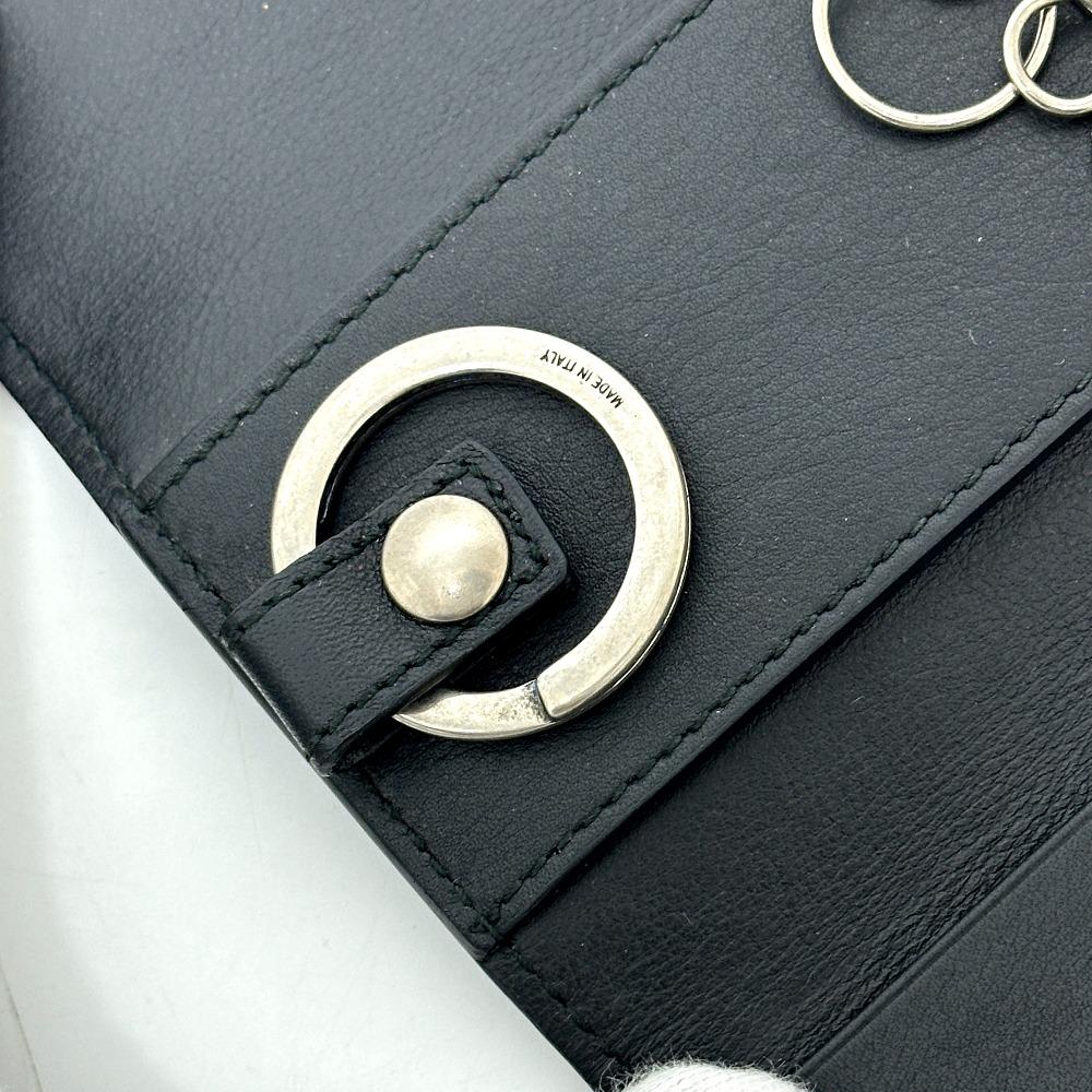 Gucci 428781 Embossed Logo Key Holder Key Ring 6 Rings Key Case Leather Black