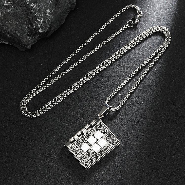 2026 Flip-Page Retro Book Pendant Necklace - Unisex Hip Hop Stainless Steel