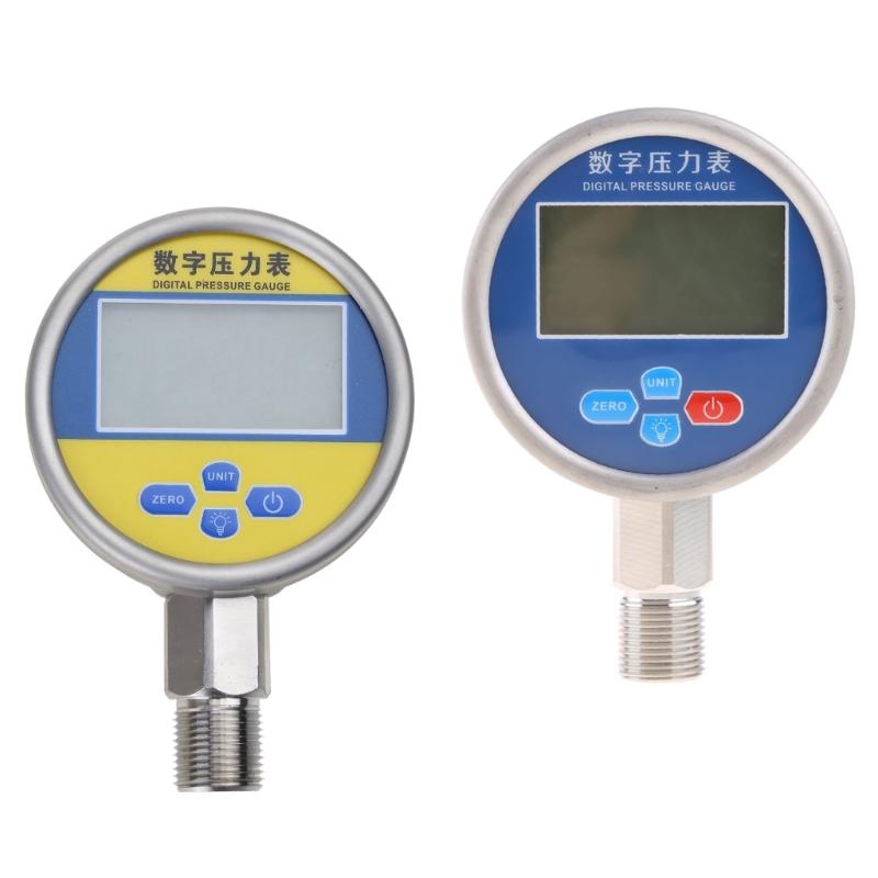 Digital Hydraulic Industrial Pressure Gauge Lower Mount Battery Powered Large LCD Dispaly Reset Function 5 Units Durable