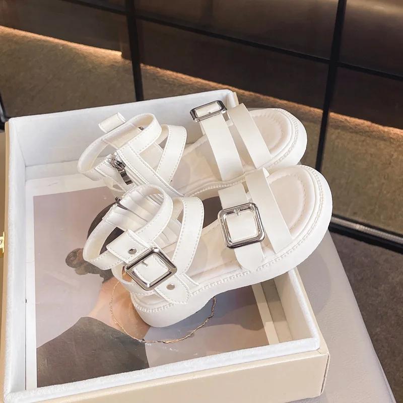 Fashion 2025 New Girls Roman High-top Sandals Children's Summer Fashion Sandals Open-toe Cut-outs Kids Causal Black School Beach Shoes