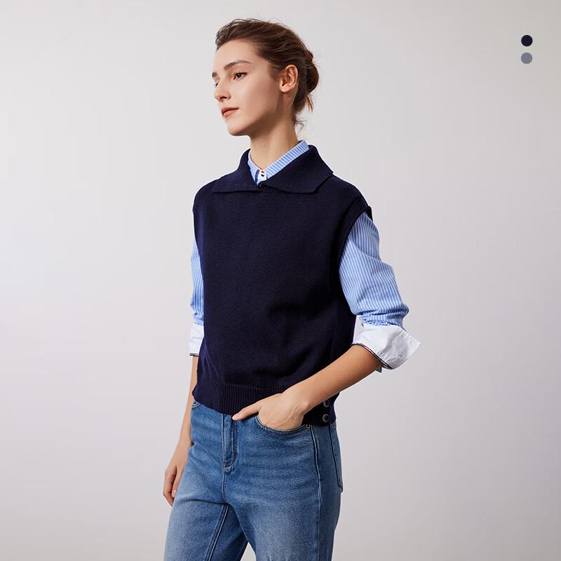 Navigare Women's Sleeveless Ribbed Knit Vest with Collar