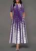 New women's clothing, fashion personality gradual change positioning printing round neck middle sleeve big swing dress