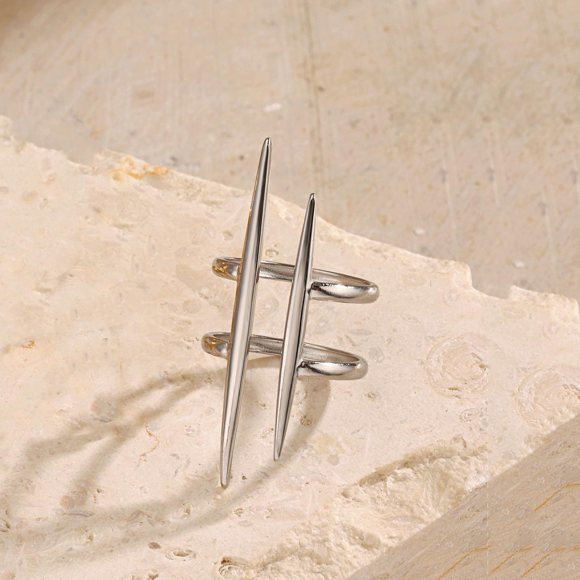 

Titanium Steel Sharp Parallel Line Rings Women Men Metal Double Line Stainless Steel Anti Allergic Not Fading Waterproof Rings
