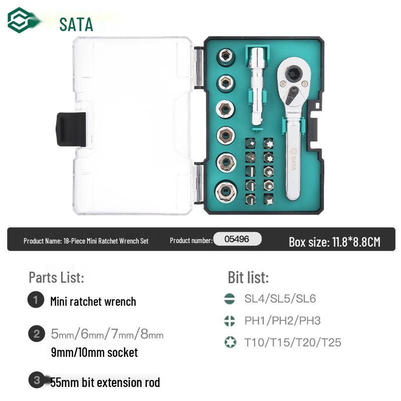 

Sata Mini Ratchet Socket & Screwdriver Tool Set with Extension Bar