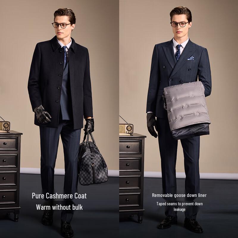 Men's 100% Cashmere Down Coat with Detachable Liner