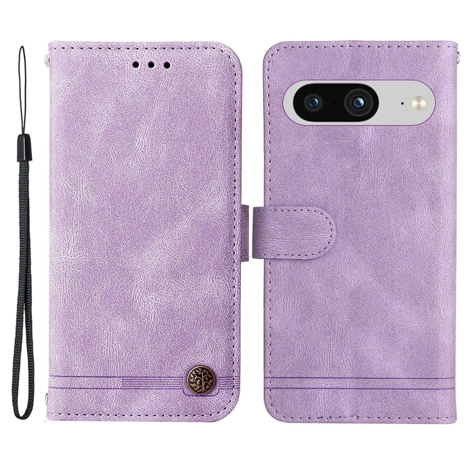 

For Google Pixel 8 Leather Wallet Cases Skin Touch Phone Cover Stand with Strap Purple