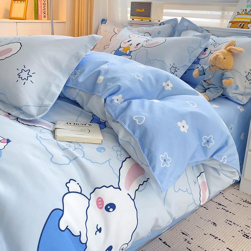 Thickened Skin-friendly Cotton Sheets Four-piece Quilt Cover Twill Sheets Cartoon Dormitory Three-piece Set
