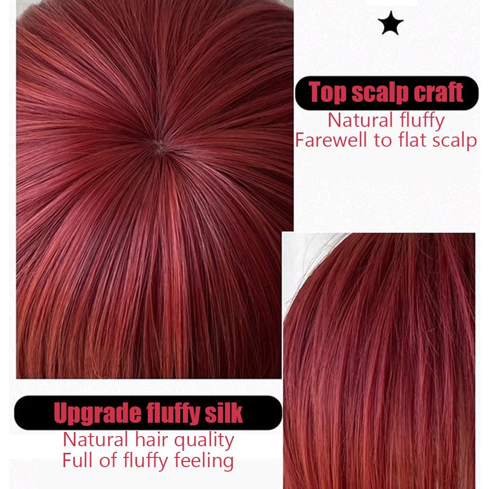 WTB Red Wolf Tail Hair Synthetic Wig Unisex Cosplay Cartoon Fluffy Handsome Red Long Hair Wolf Tail Hair Layered Wig