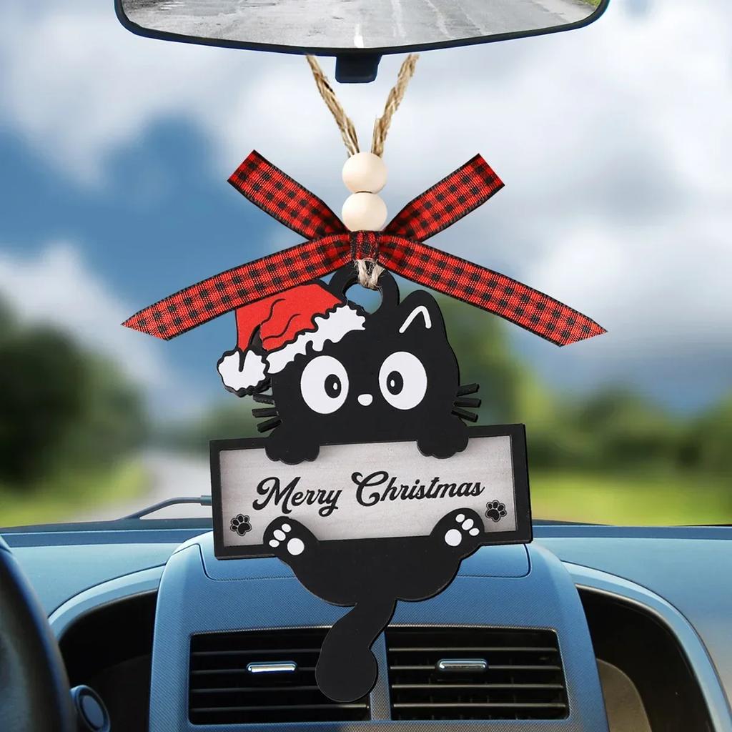 1pc Cute Black Cat Wooden Merry Christmas Decoration Xmas Tree Car pendant Creative Funny Home Party Ornament 2026 New Year