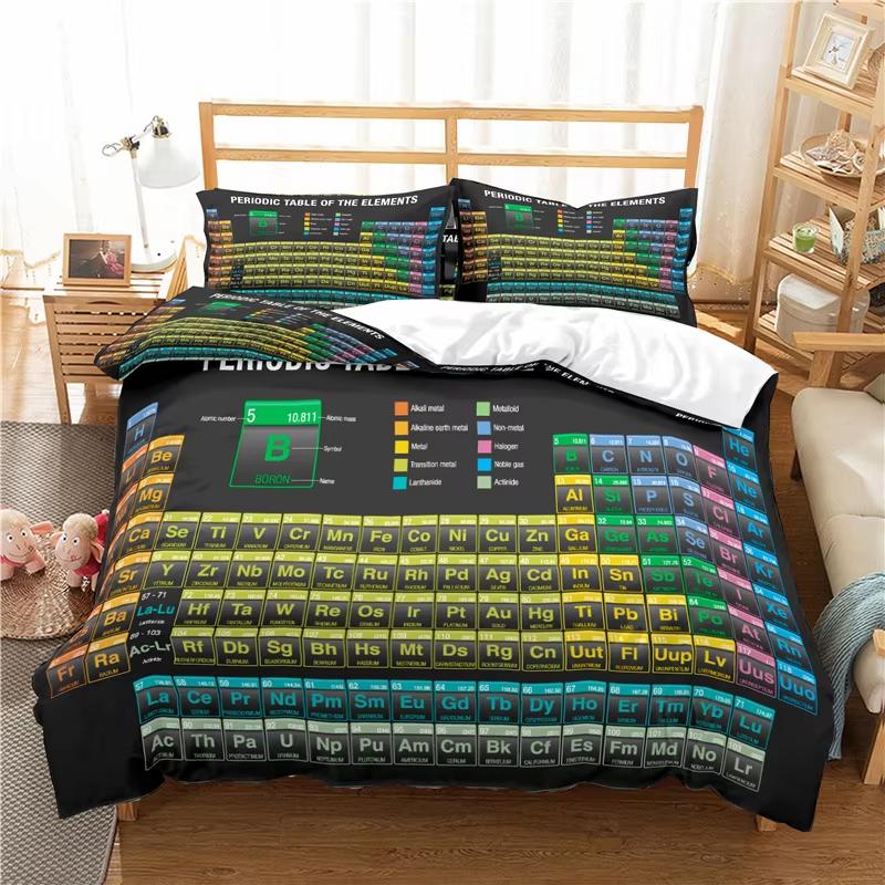 Periodic Table of Elements Duvet Cover Educational Bedding Set for Boys Girls Study Room Dorm Chemistry Theme Comforter Cover