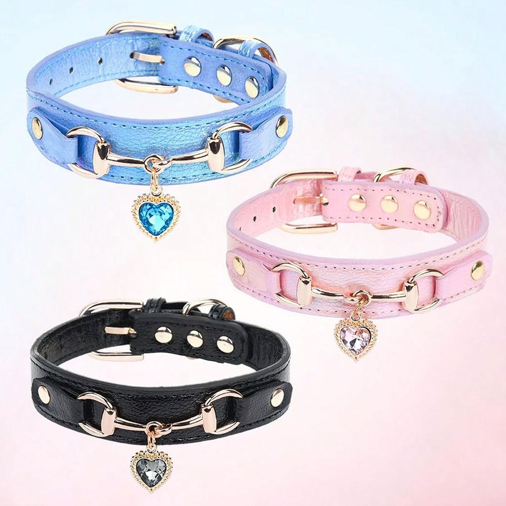 1Pc PU Leather Delicate Pet Dog Collar, High-Quality Leather Fabric And Alloy Fittings. Beautiful Gemstone Decoration.8-15''Neck