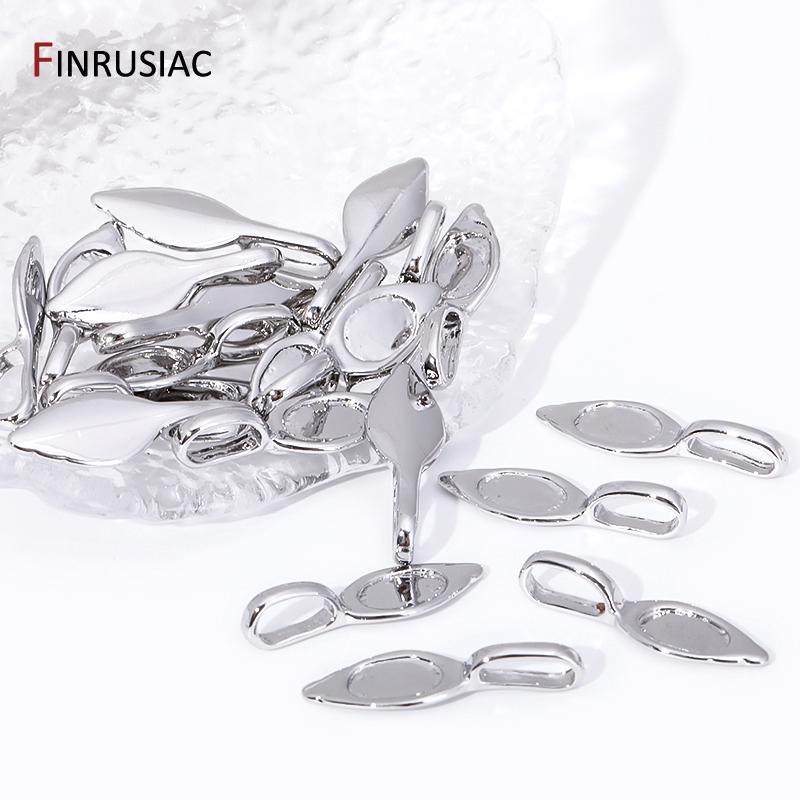 Trendy Rhodium Plated Leaf Pendant Bail Connector Clasps, Brass Glue-On Pendant Bails For DIY Fashion Jewelry Making Accessories