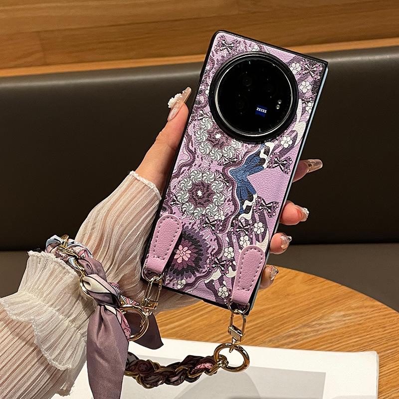 Qiandongge Silk Scarf Chain Is Suitable for Vivoxfold1 Mobile Phone Case, Qimeng Caidie Xfold1pro Folding Leather Protective Case