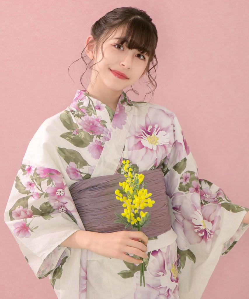 Yukata Set for Change 2 Piece Set Heiko Junior Girls H Mellow [KYOETSU] Girls, Ecru, Weave, (Yukata, Obi) (7. Mauve, 130cm)
