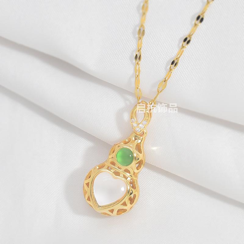Hollow Gourd Necklace Women'S Light Luxury Retro Versatile Jade Pendant Accessories