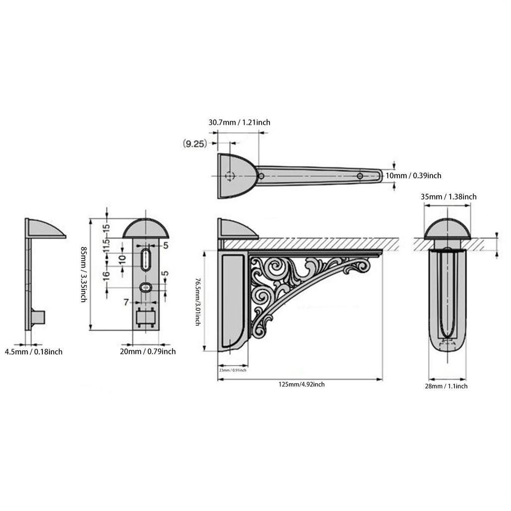 Glass And Wood Shelf Bracket Wall Mount, Decorative Replacement Bracket, Antique Wall Bracket for Bathroom, Home, Living Room