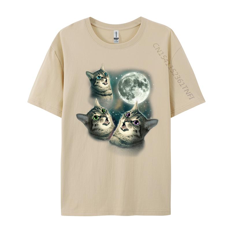 Funny Cat Three Cat Moon 3 Wolfs New Coming Man Tshirts Casual Tops Tees Cotton Fabric Birthday Luxury Designer T-Shirts