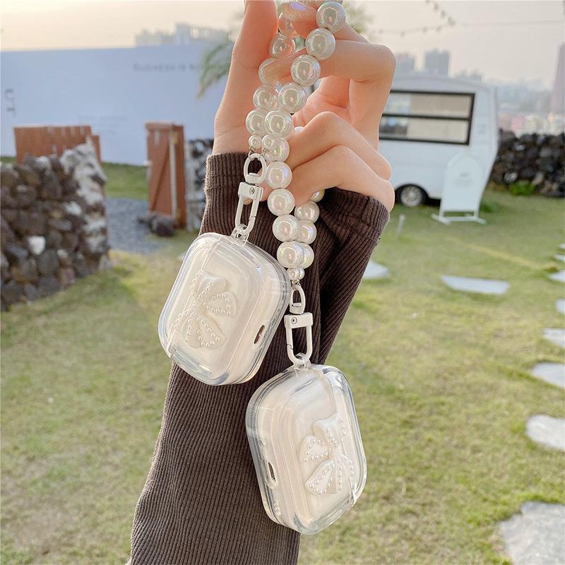 Bow Transparent Earphone Cover For Apple Airpod4 Bluetooth Protective Cover Airpodpro Bead Bracelet 3
