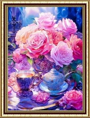 [AN-diaart] Arte com Diamantes, Emoldurado, Impresso | 42x60cm A2 Contas Quadradas | Kit Artesanal Fácil para Iniciantes | Fantasia de Flores AM-562