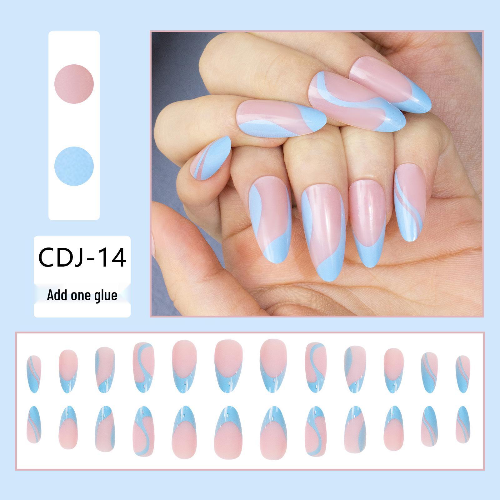 

Набор из 24 миндалевидных накладных ногтей с голубой рябью - Средняя длина, носимый нейл-арт