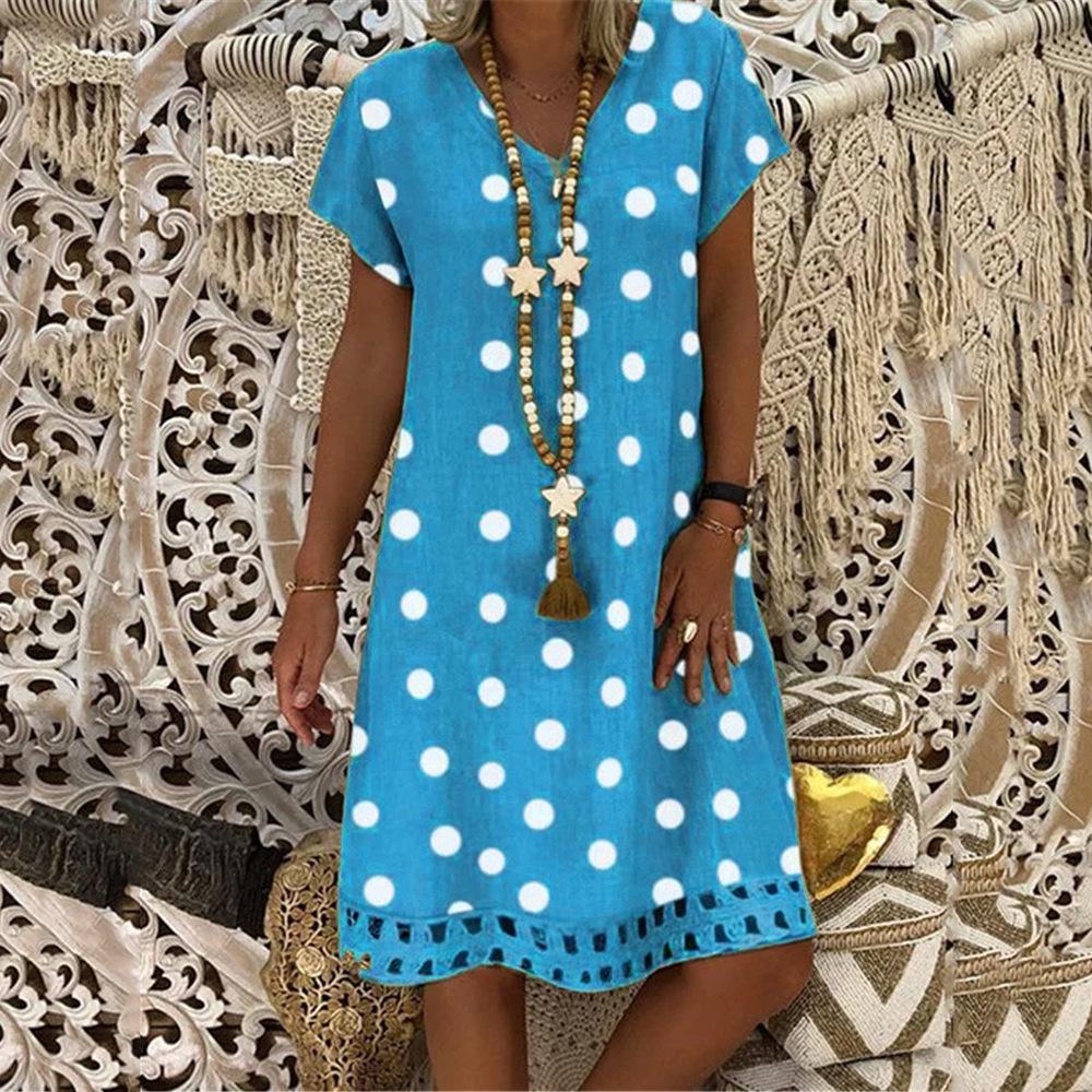 2025 Spring/Summer Polka Dot V-Neck Midi Dress - European & American Women's Fashion