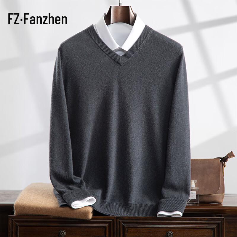 Fanzhen Men's V-Neck Cashmere Blend Sweater