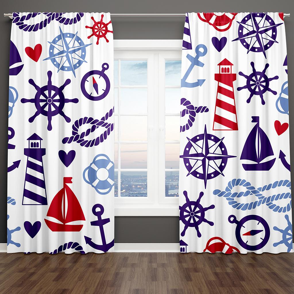 Summer Sea Animals Cartoon Starfish Turtles Blue Kid 2 Pieces Light Filtering Curtain for Living Room Bedroom Window Drape Decor