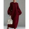 Women's Oversized Turtleneck Lantern Sleeve Long Knit Sweater Dress, Casual Knitted Dress for Crossborder Trade