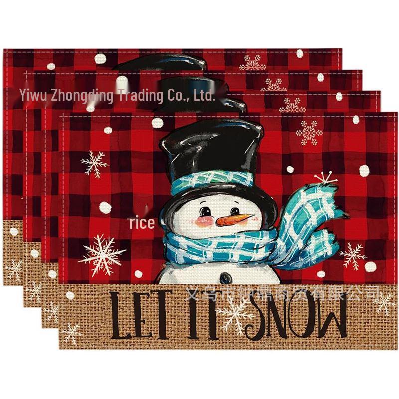 New Christmas Placemat: Pine Tree & Snowman Print, Linen, Heat-Resistant Winter Table Decor
