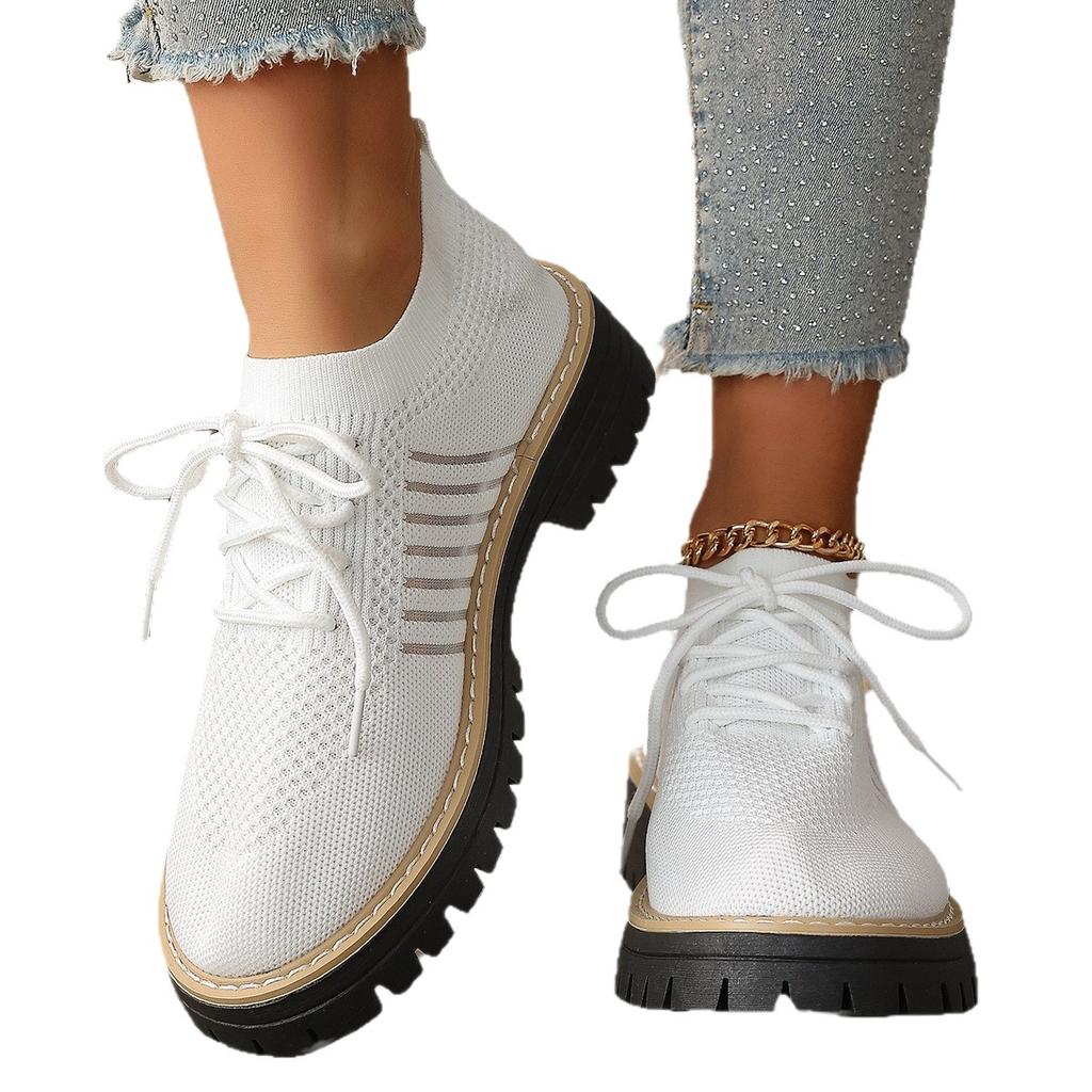 Übergrößen Schuhe für Damen 36-43 Sommer Frühling 2026 Damen Mesh Atmungsaktiv Bequem Schnürung Plateau Flats Sneaker Damen