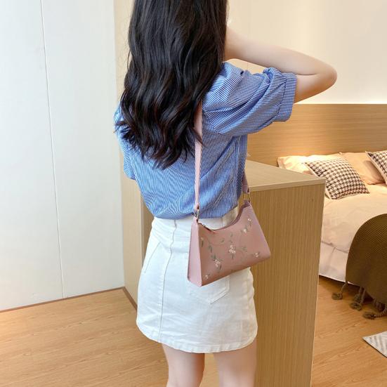 

Yousheng Women Single Shoulder Bag Floral Embroidery Waterproof Faux Leather Ladies Crossbody Bag Coins Purse Shopping Use
