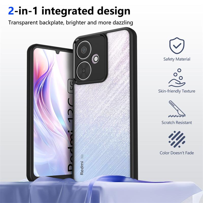 For Xiaomi Poco M6 5G Case Plating Silicone Bumper Shockproof Clear Back Cover Hard Matte Phone Case for Xiaomi Poco M6 5G