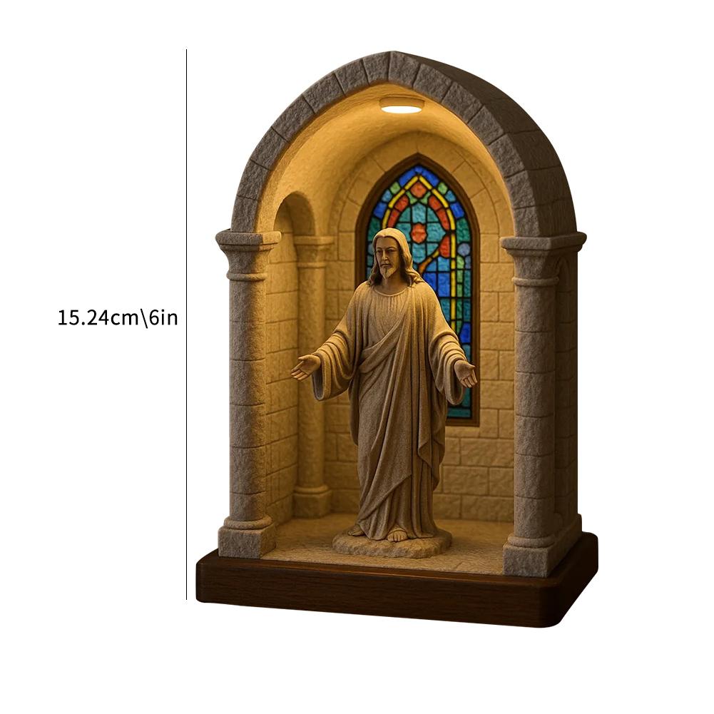 Panenka Panny Marie z pryskyřice LED světlo Marie Katolická Marie Pošta Socha Matky Marie Umělecká dekorace Marie