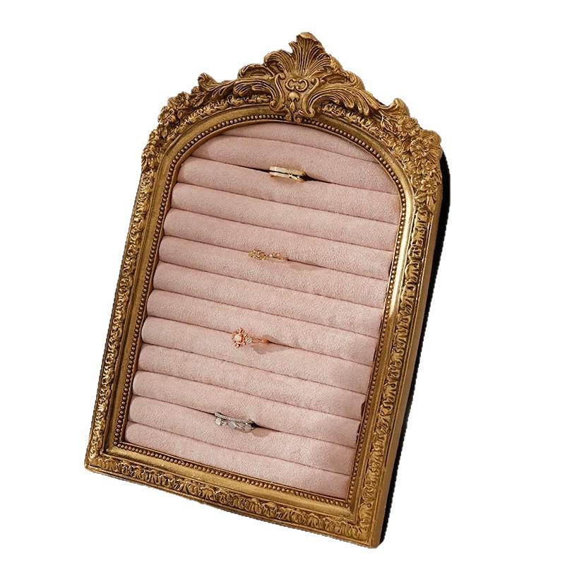 European Velvet Engraved Ring Holder Photo Frame - Retro Jewelry Display Stand & Light Luxury Desktop Decoration