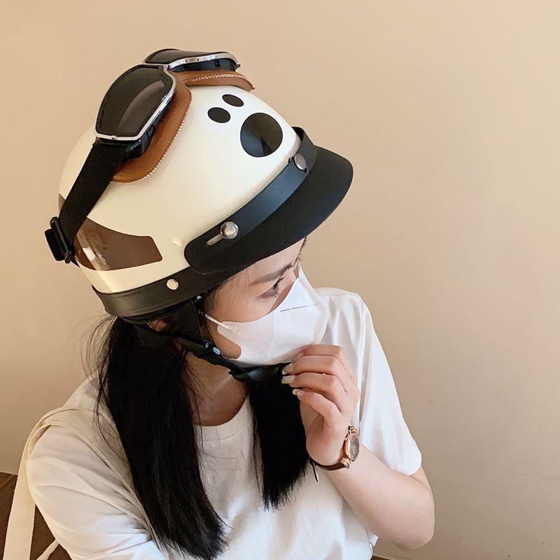 Helmet, Creative Head Dog Internet Celebrity Electric Car Women Summer Men Universal Retro Couple Half Helmet Speed Huageng