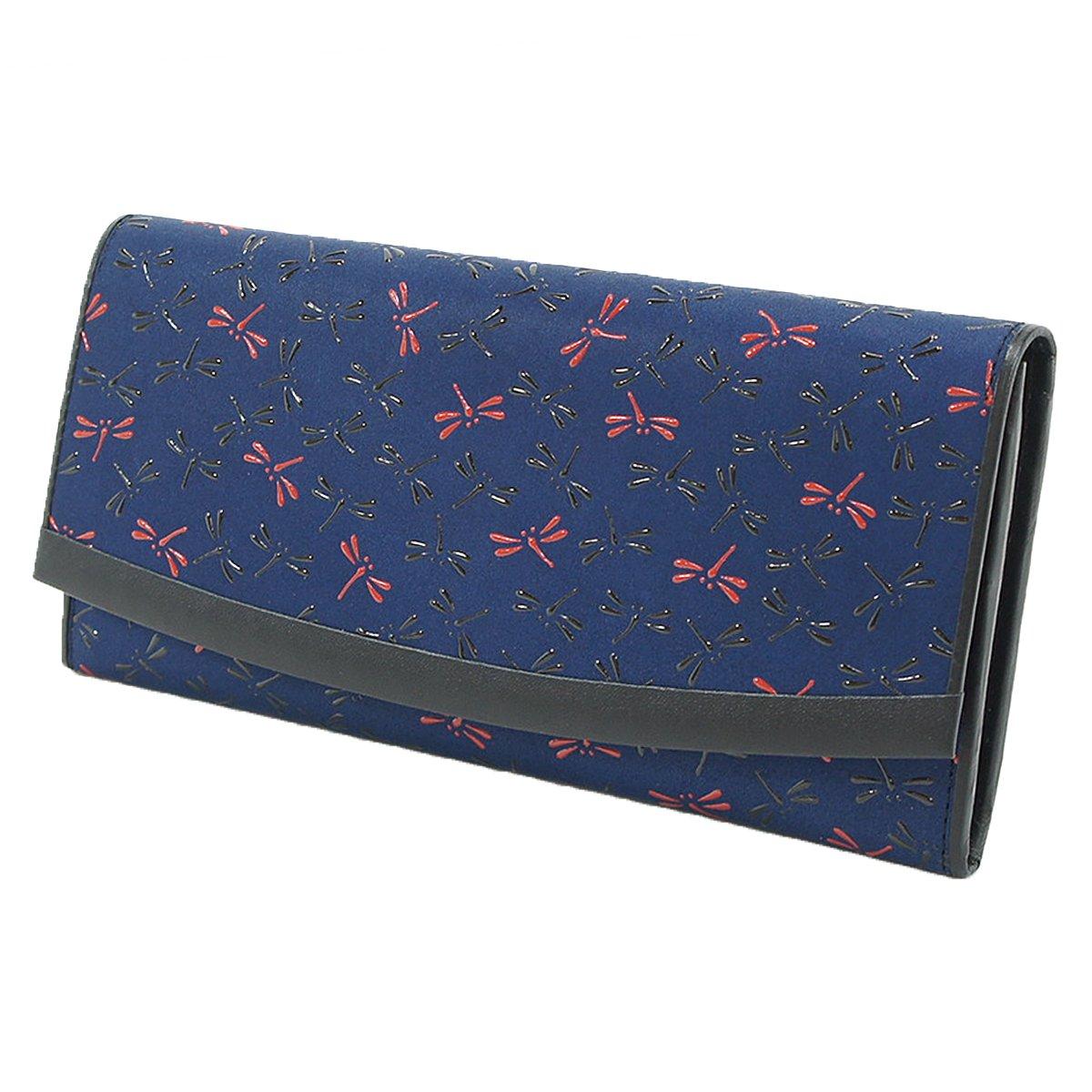 

[Inden-ya] Длинный кошелек Инден с отделением для монет, Оленья кожа, Дизайн Нагоми, Узор «Стрекоза», Темно-синий с черным и красным лаком, 7516